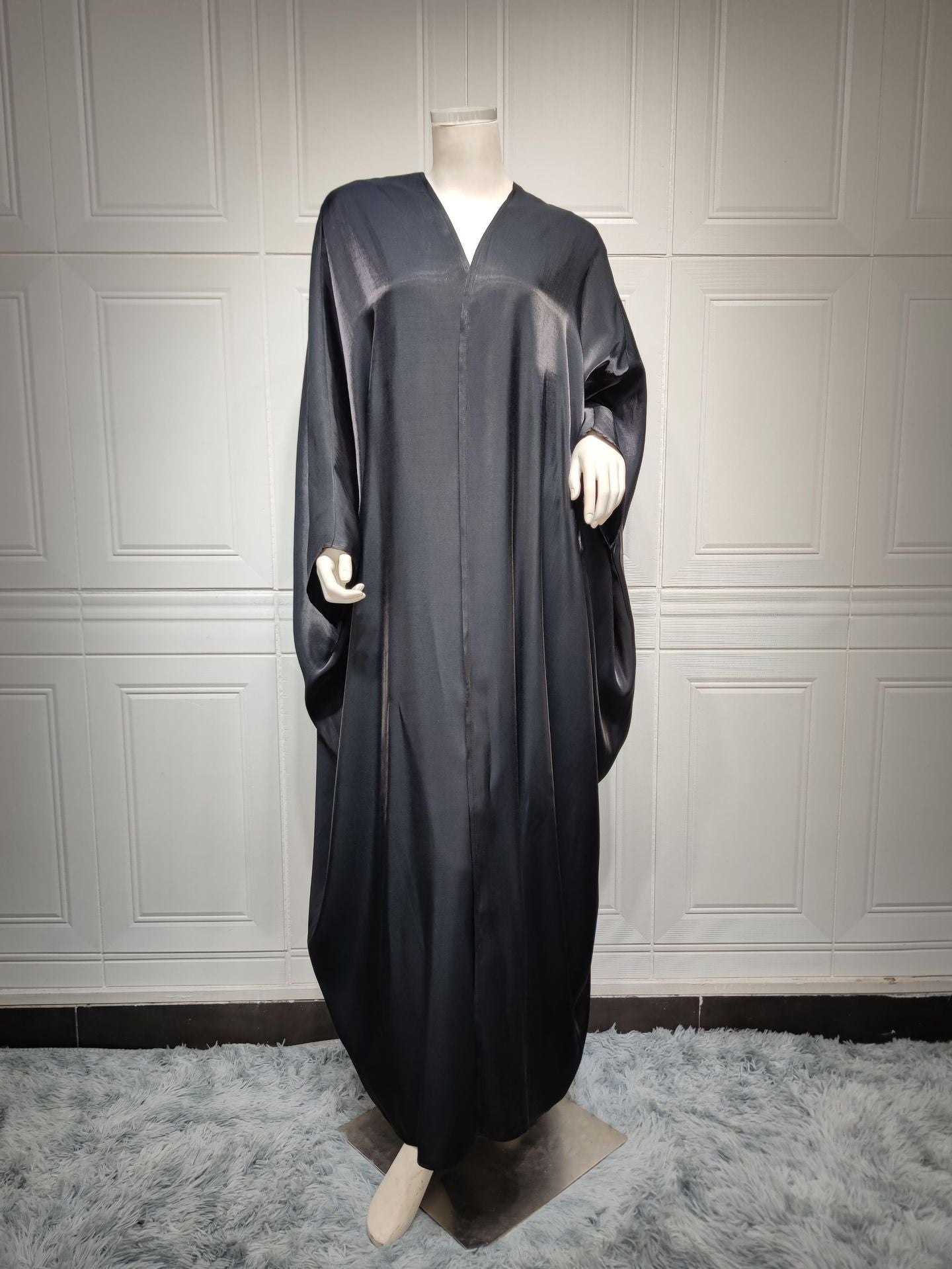 Women's Bright Silk Satin Solid Batwing Sleeve Robe