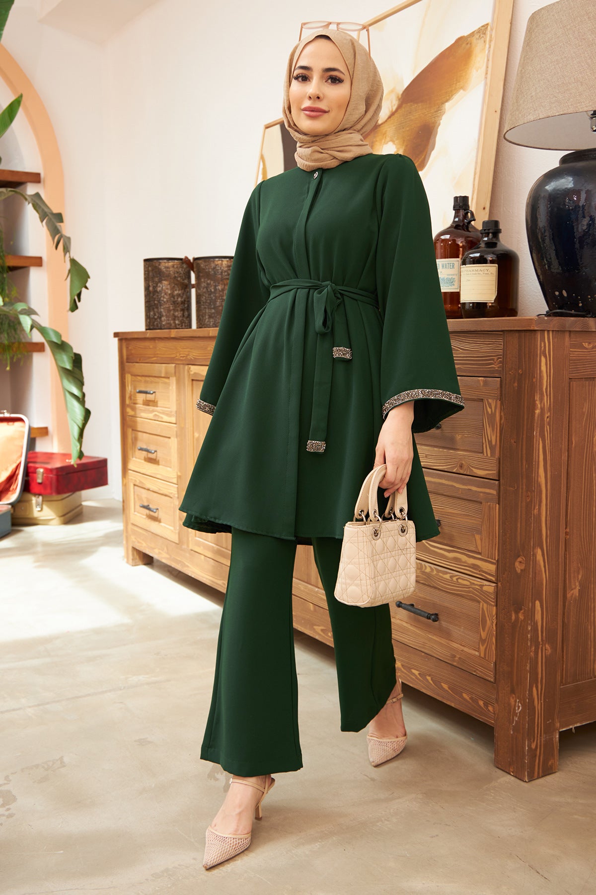 Diamond Loose Top and Flared Trousers Two-piece Set