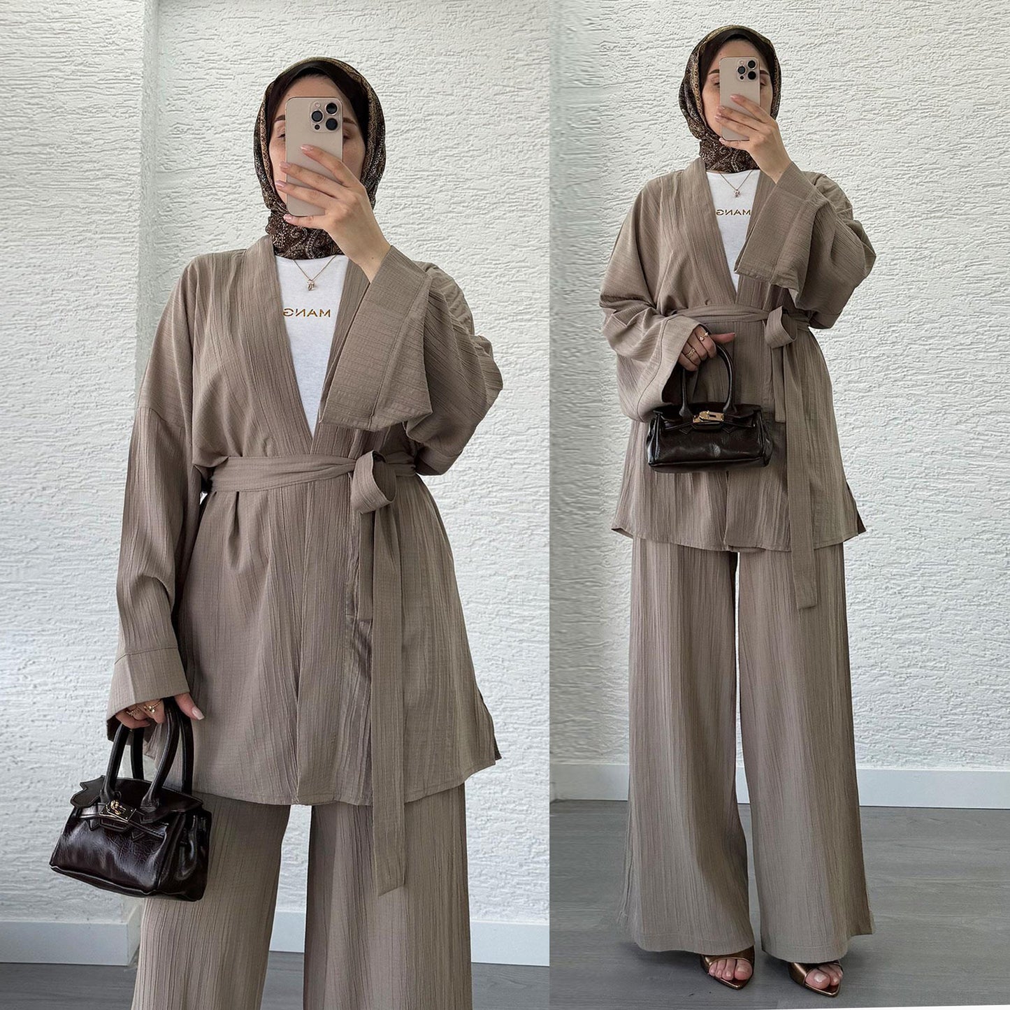 Relaxed Open-Front Top and Wide-Leg Pants Set