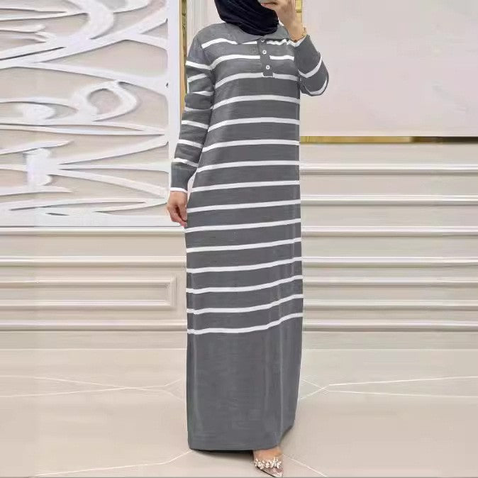 Women's Muslim Knitted Striped Maxi Dress