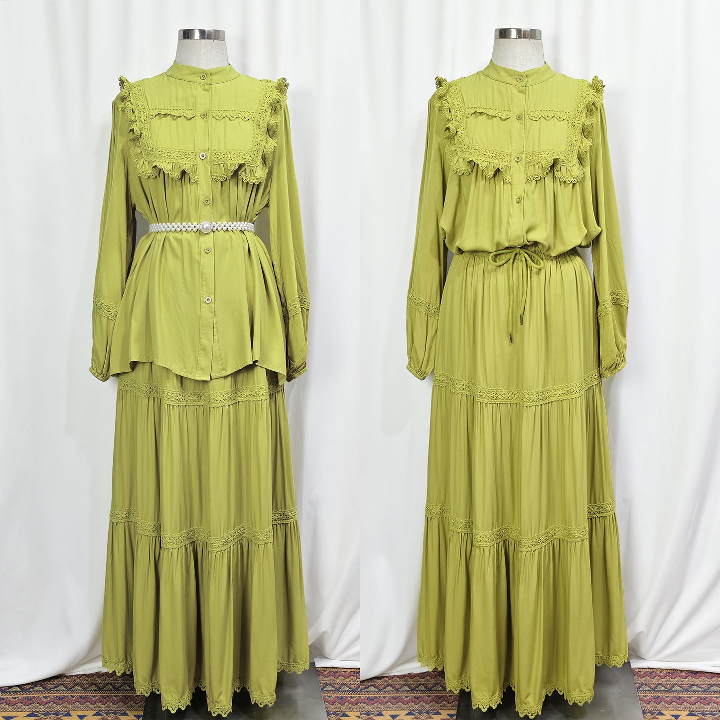 Lace Ruffle Trim Muslim Two-Piece Skirt Set