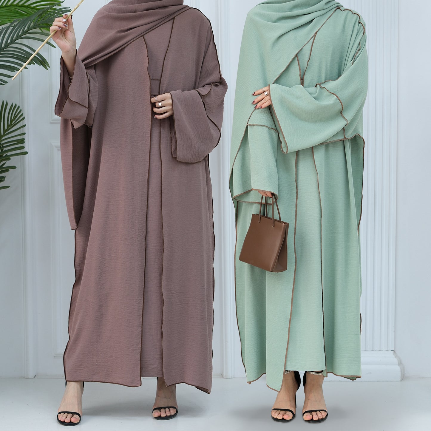 Muslim Plain Cardigan Dress Three-piece Sets