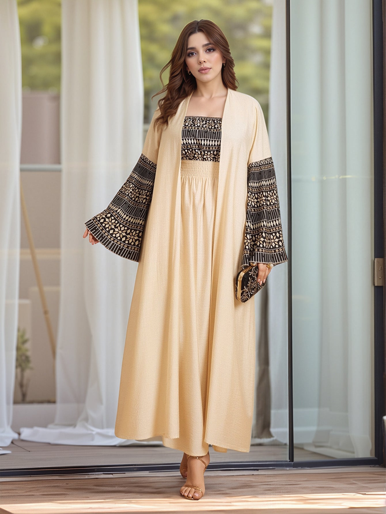 Women's Robe Printed Camisole Dress Two-piece Dress