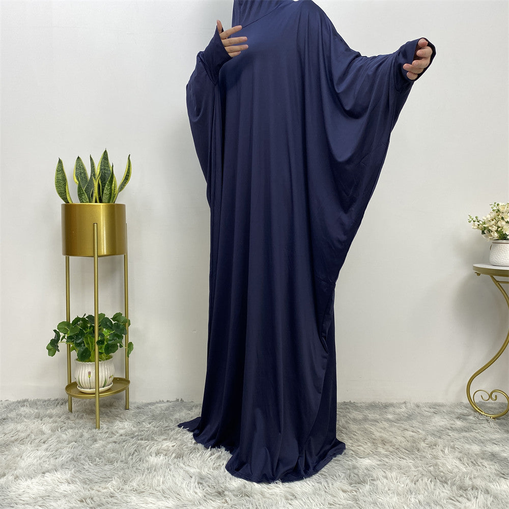 Solid Color Fashion Bat Sleeve Abaya Dress