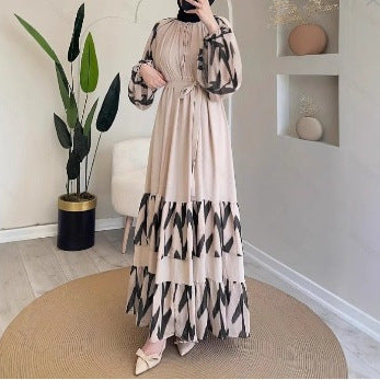 Women's Striped Maxi Dress with Belt