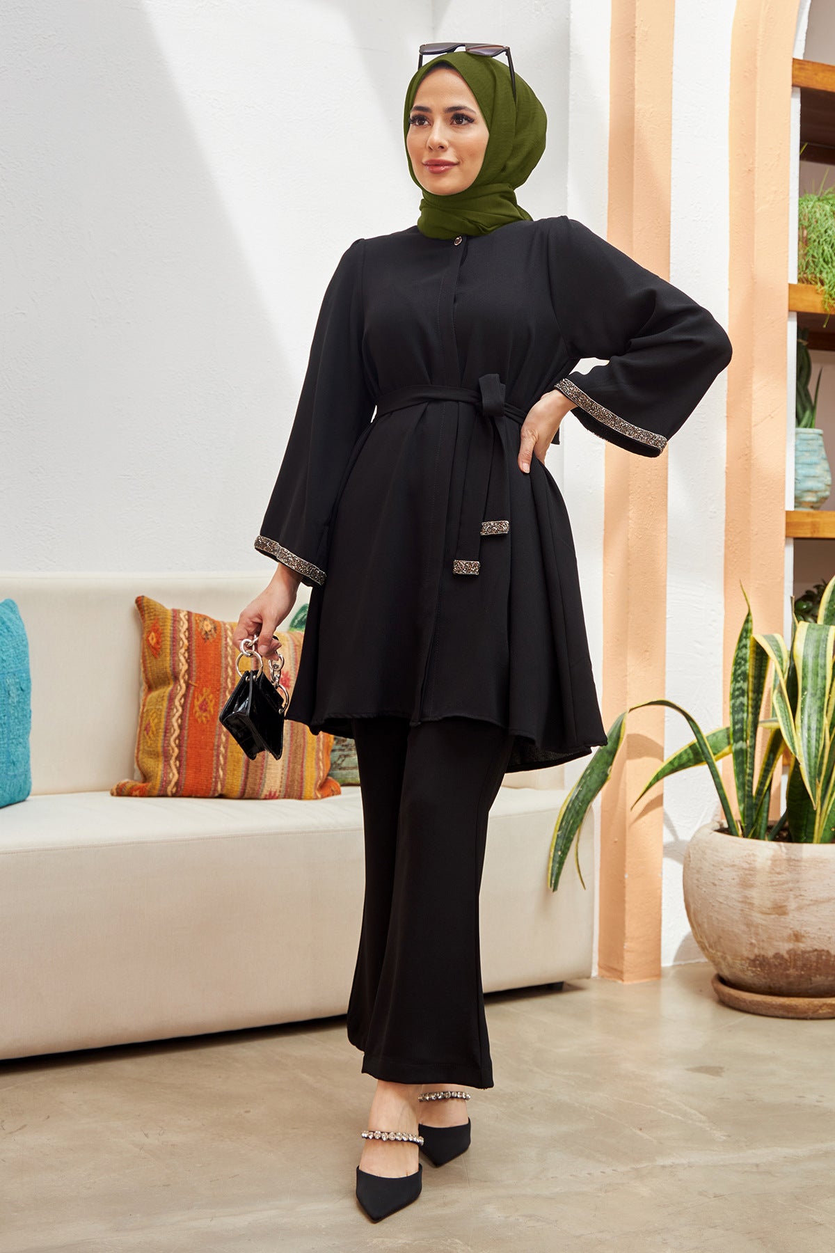 Diamond Loose Top and Flared Trousers Two-piece Set
