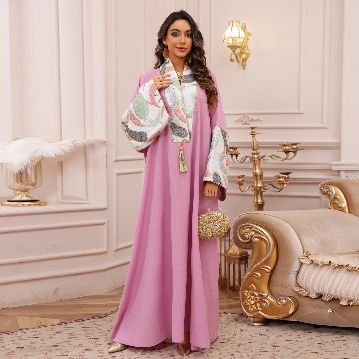 Women's Embroidered Panelled Fringed Dress