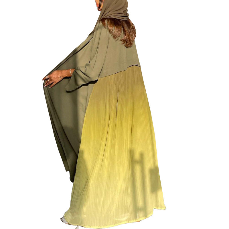 Women's Chiffon Pressed Pleated Patchwork Robe