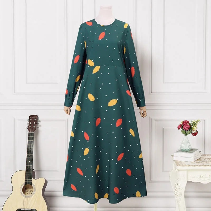Women's Elegant Foliage Polka Dot Print Oversized Dress