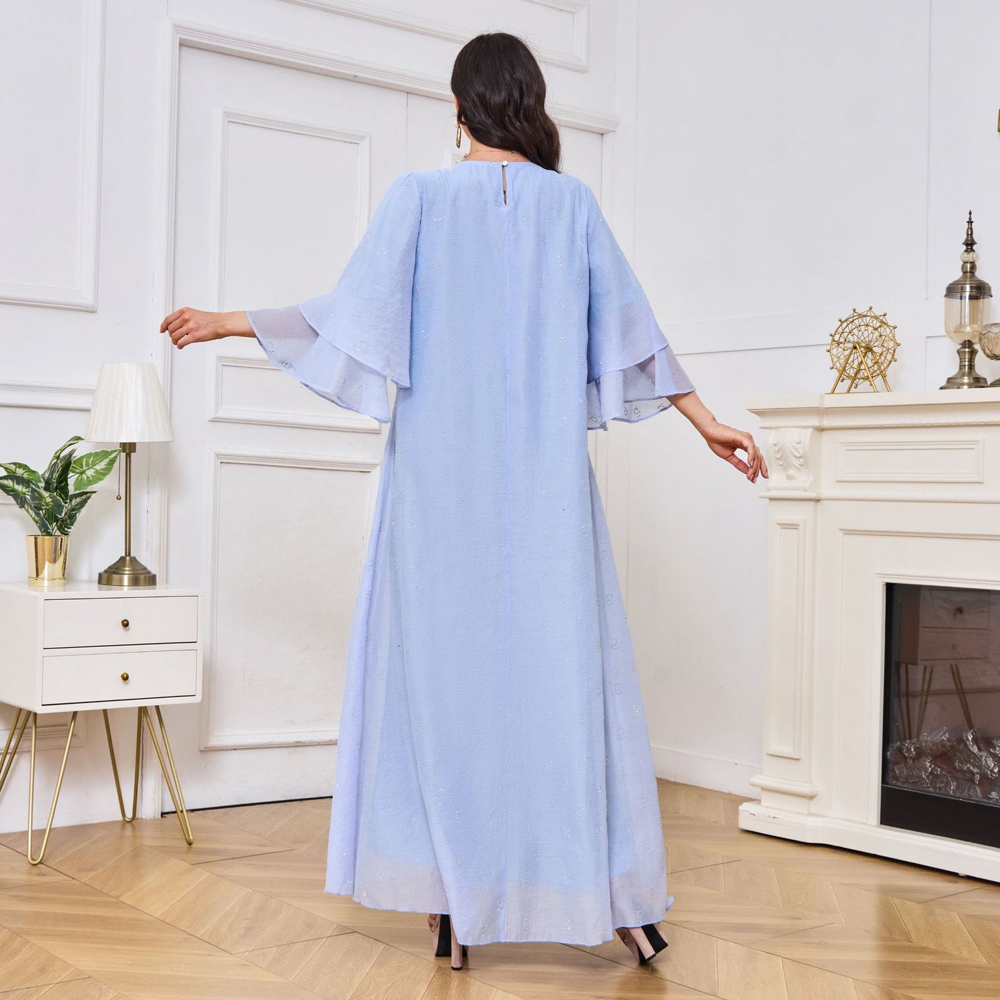 Rhinestone Double Layer Short Sleeve Loose Dress