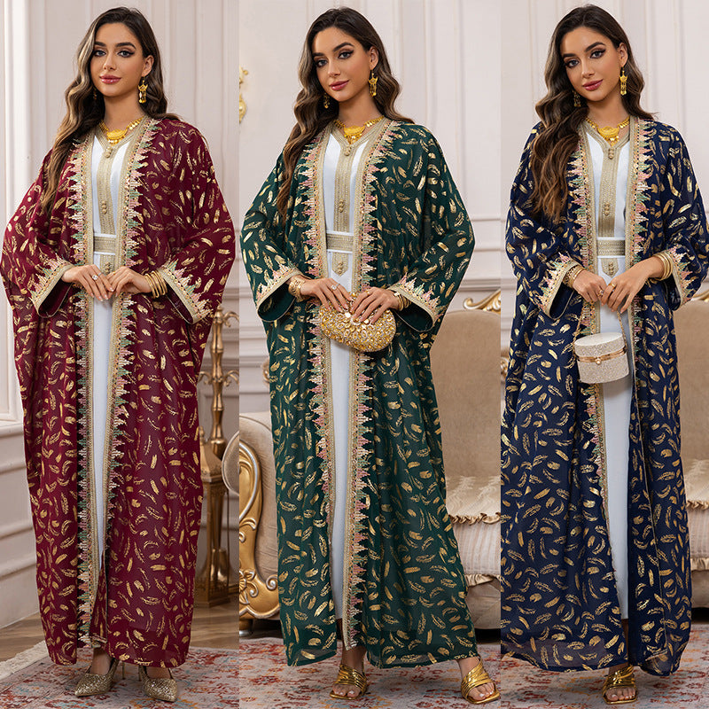 Women's Chiffon Plus-size Cardigan Long Skirt Three-piece Set