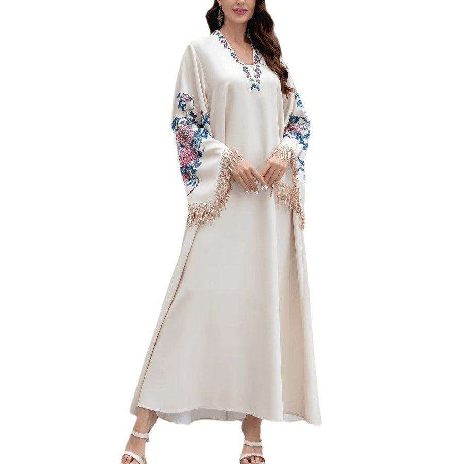 Muslim Polyester Fringe Rhinestone Party Maxi Dress