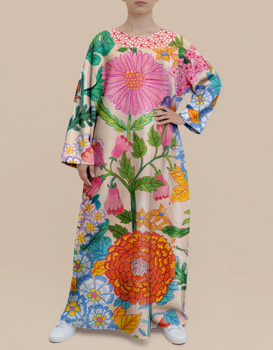 Colorful Garden Floral Nursing Kaftan Dress – Modest Eid Wear