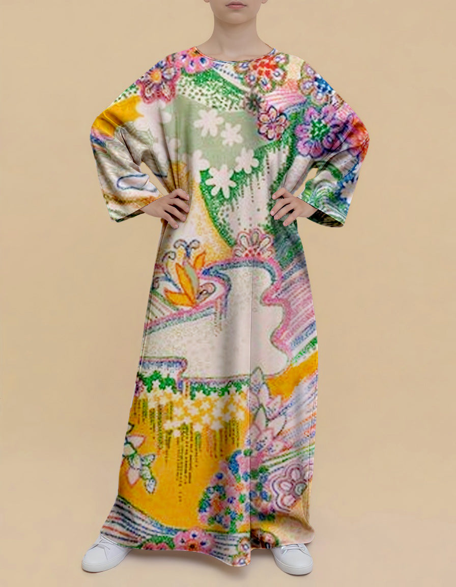 Crayon Floral Nursing Kaftan Dress – Modest Artistic Style