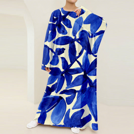 Blue Leaf Nursing Kaftan Dress – Modest Watercolor Style