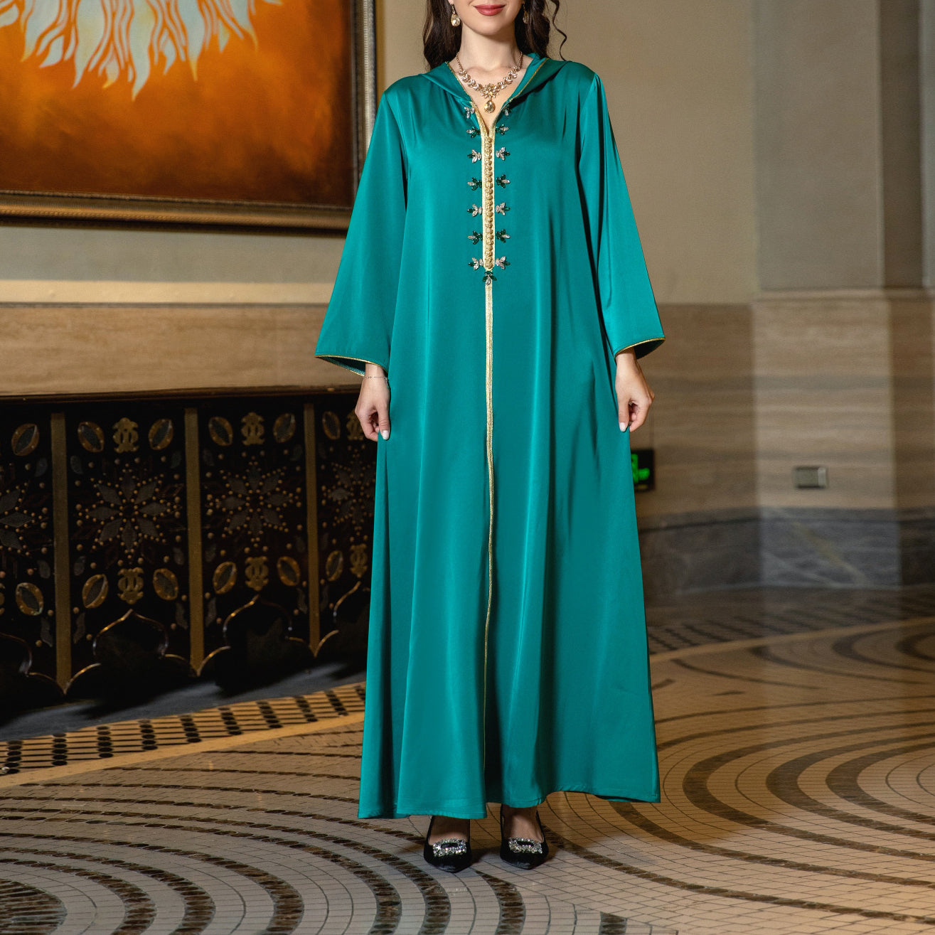 beaded abaya dress Pearl Beaded Bridal Abaya Set Luxury Pleated Abaya Dress Black / M