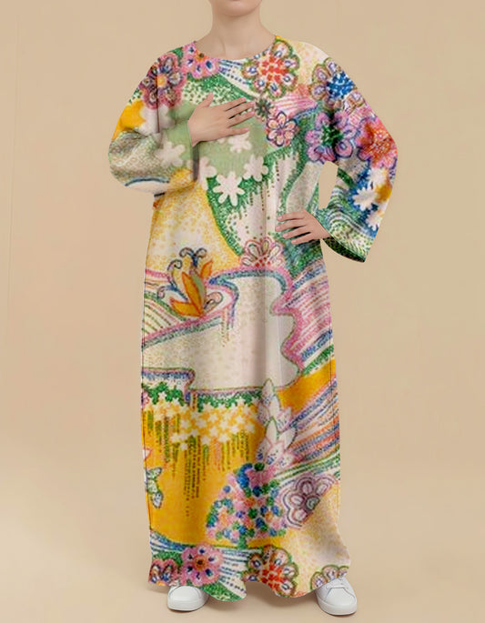 Crayon Floral Nursing Kaftan Dress – Modest Artistic Style