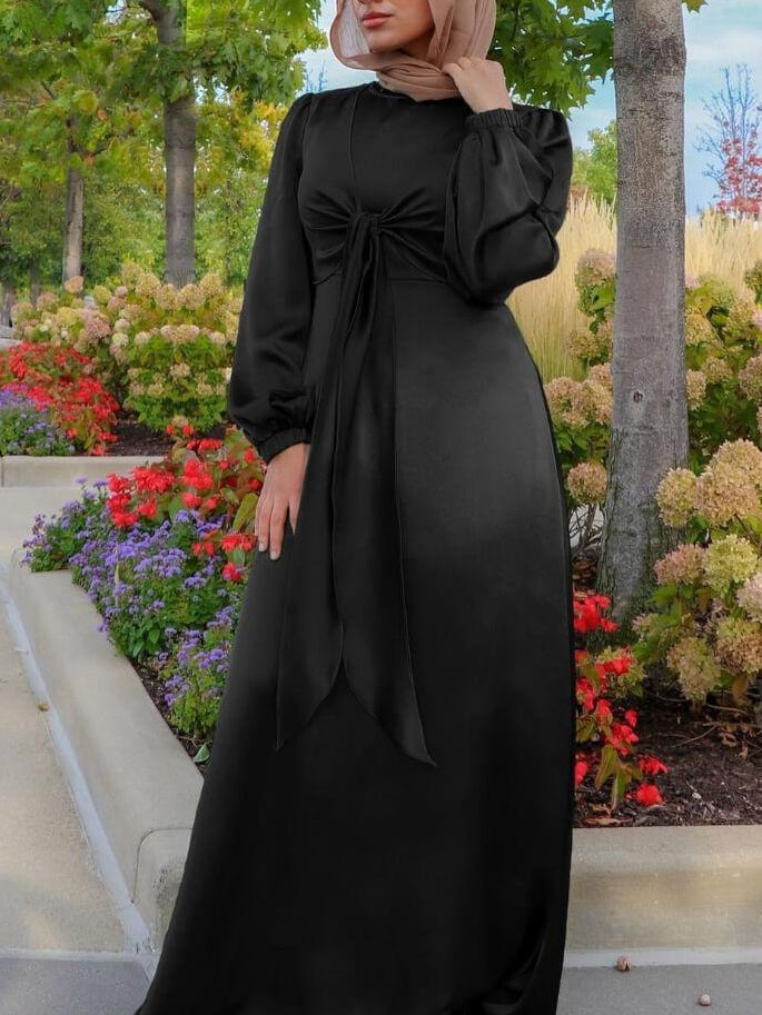 Women's Soft Lace Up Plain Abaya Dress