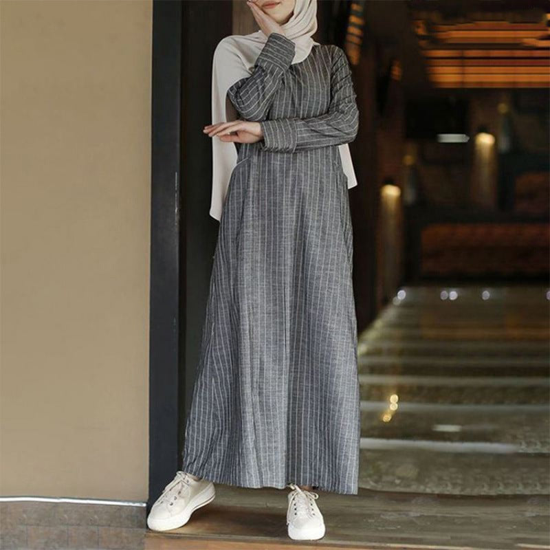 Plain Linen Crewneck Dress