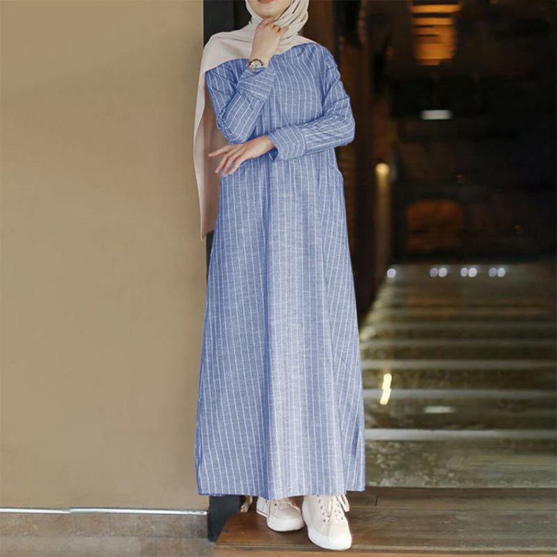 Plain Linen Crewneck Dress