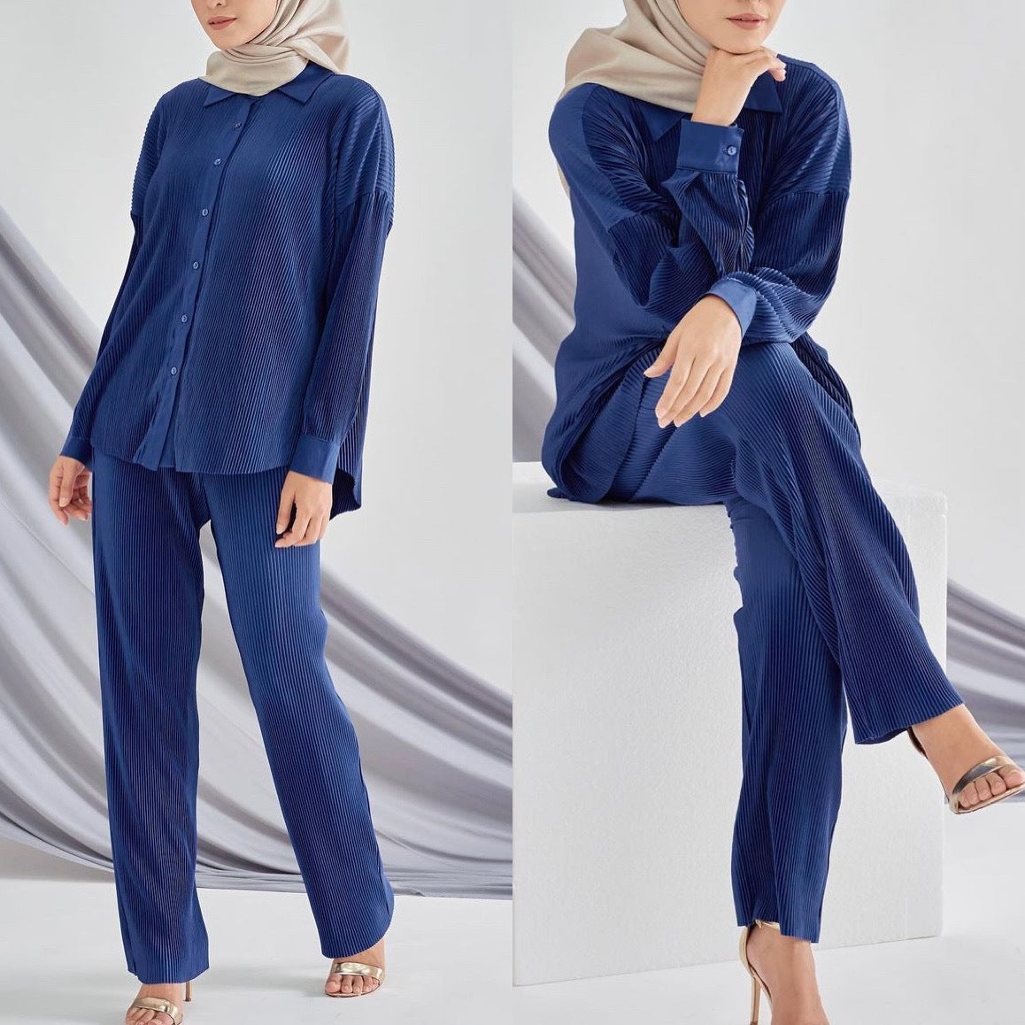 Wrinkle Plain Pant Sets