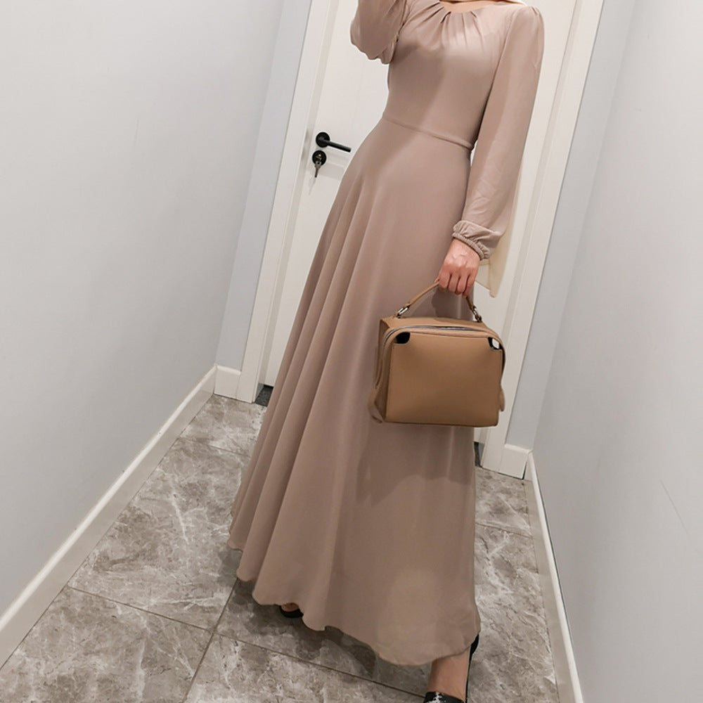 Long Sleeve Crew Neck Chiffon Dress