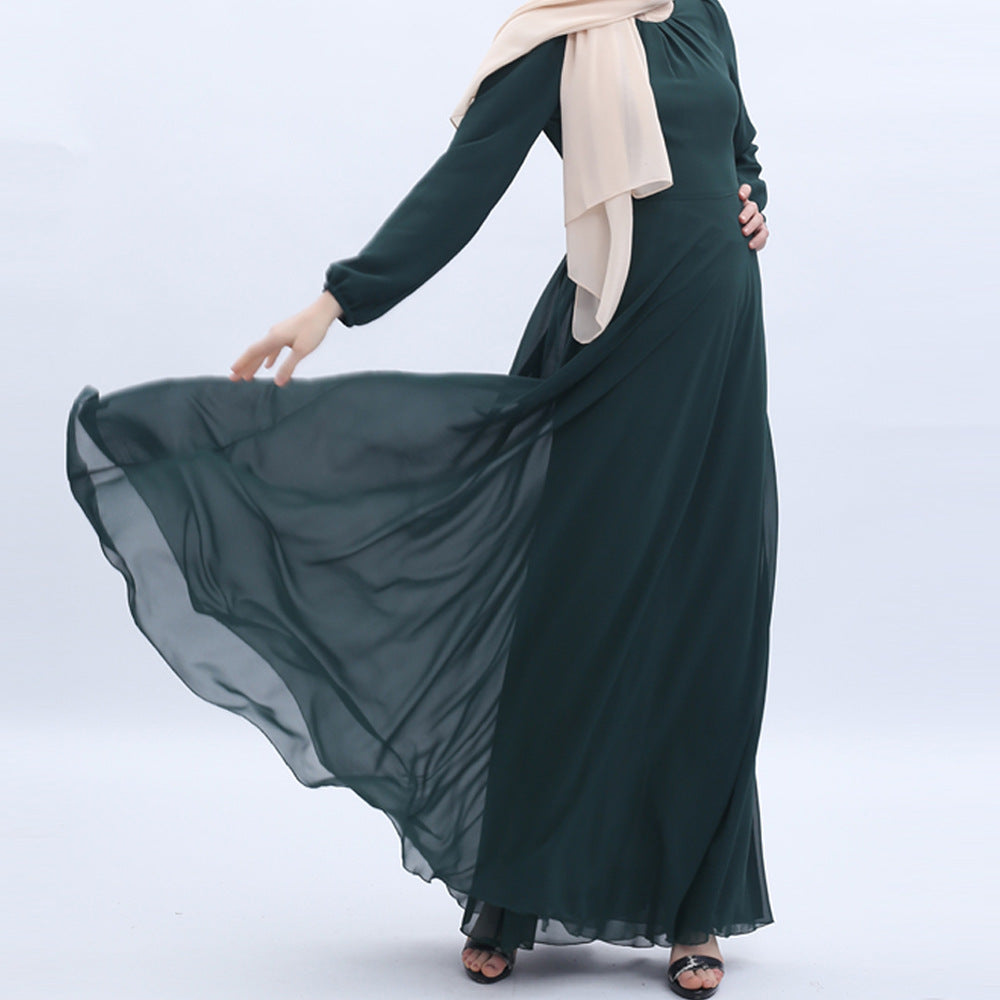 Long Sleeve Crew Neck Chiffon Dress