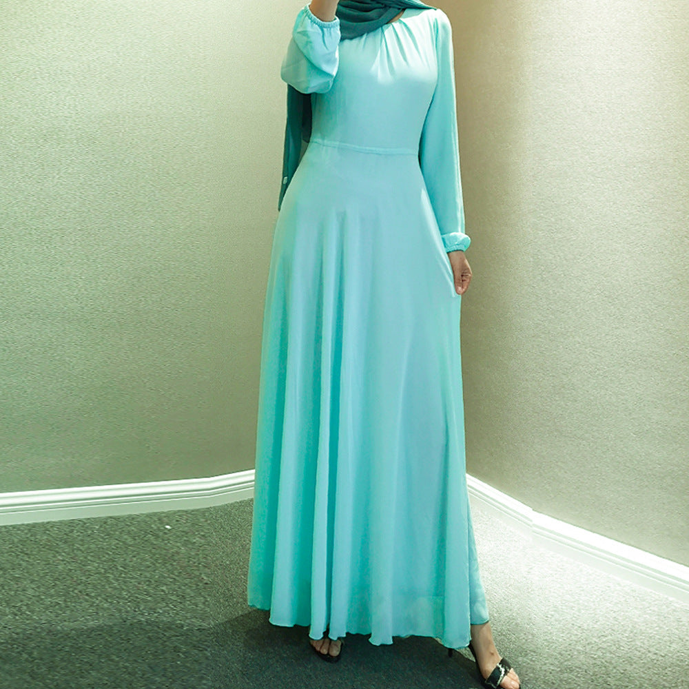 Long Sleeve Crew Neck Chiffon Dress