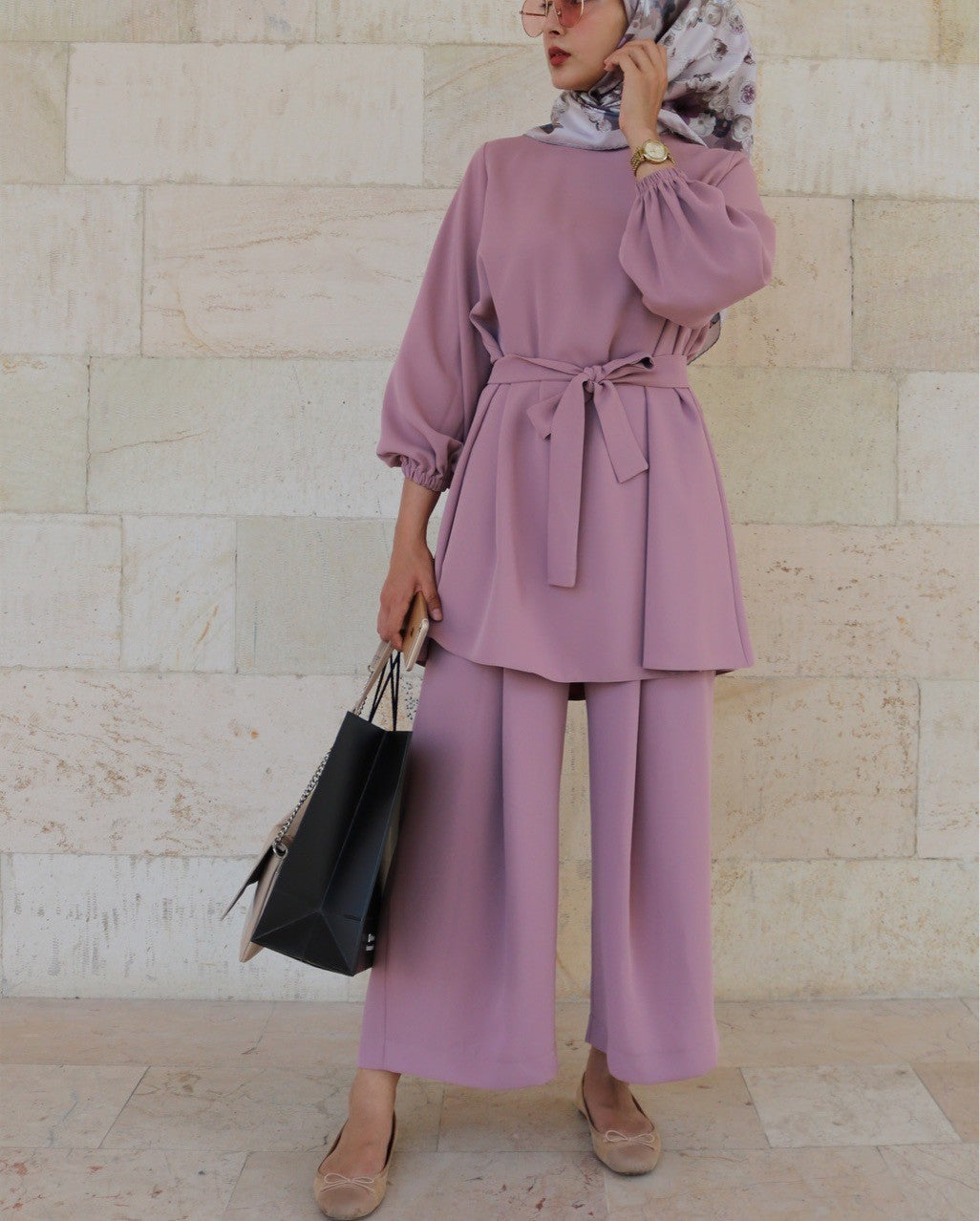 Arabian Plain Crew Neck Two Piece Sets