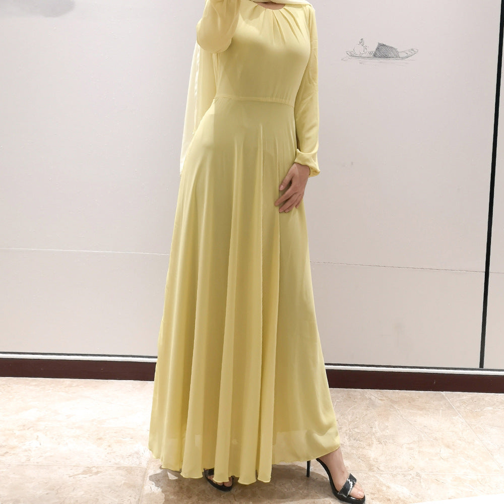 Long Sleeve Crew Neck Chiffon Dress