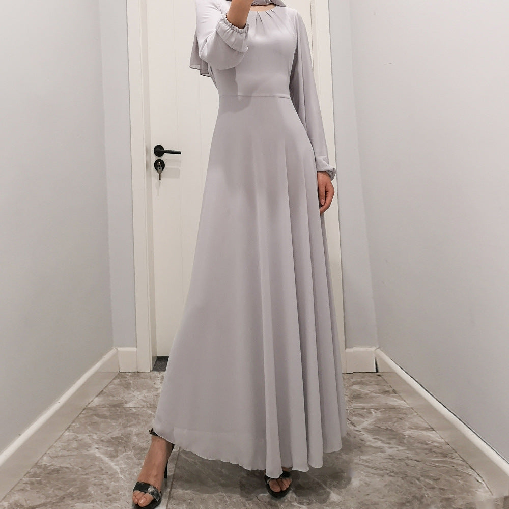 Long Sleeve Crew Neck Chiffon Dress