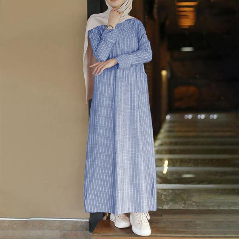Plain Linen Crewneck Dress