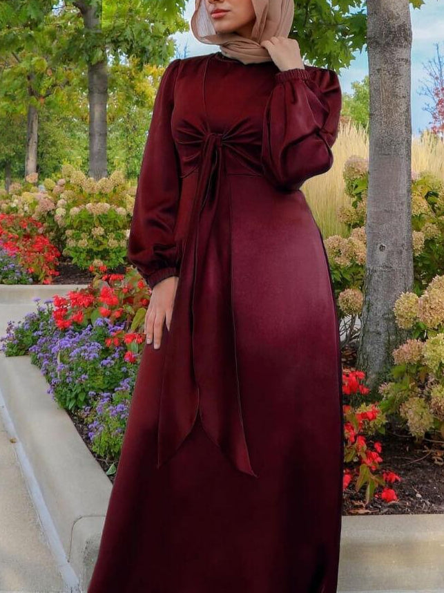 Women's Soft Lace Up Plain Abaya Dress