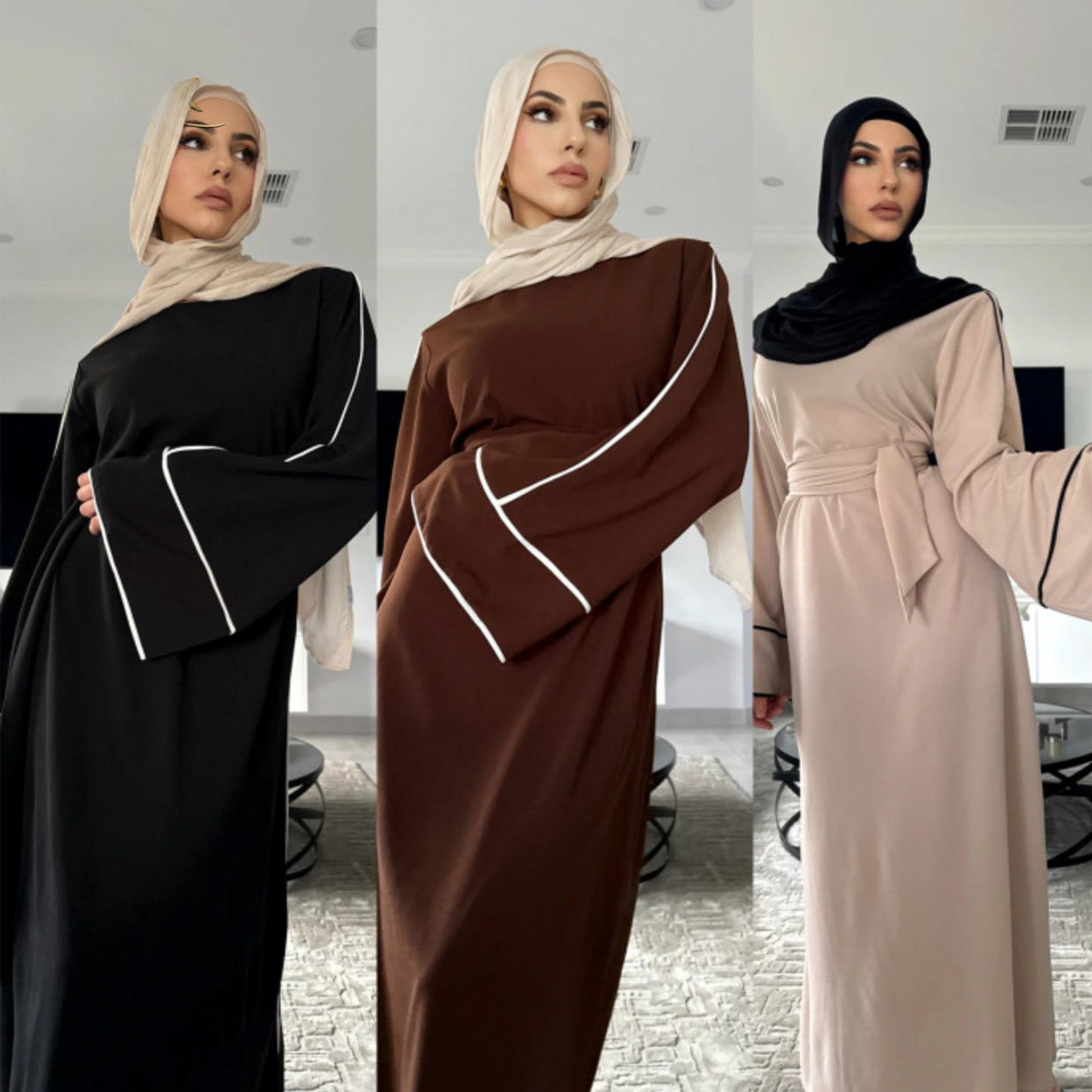 Stylish Solid Color Modest Abaya Dress