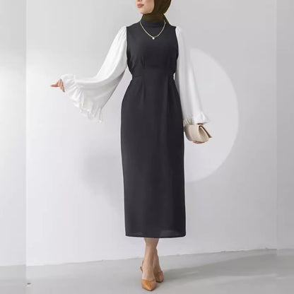 Loose Flared Sleeves Colour-block Dress