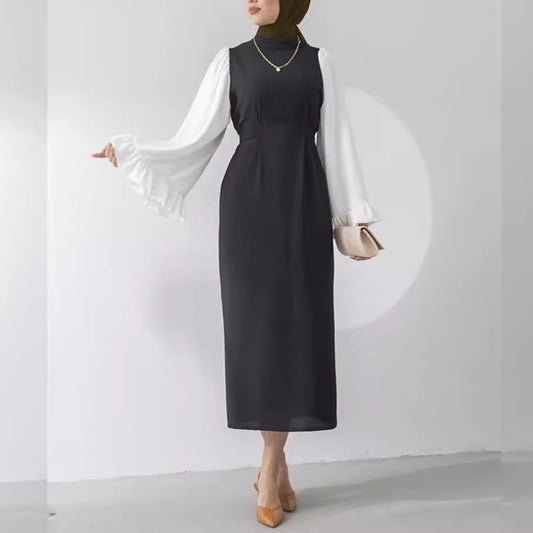 Loose Flared Sleeves Colour-block Dress