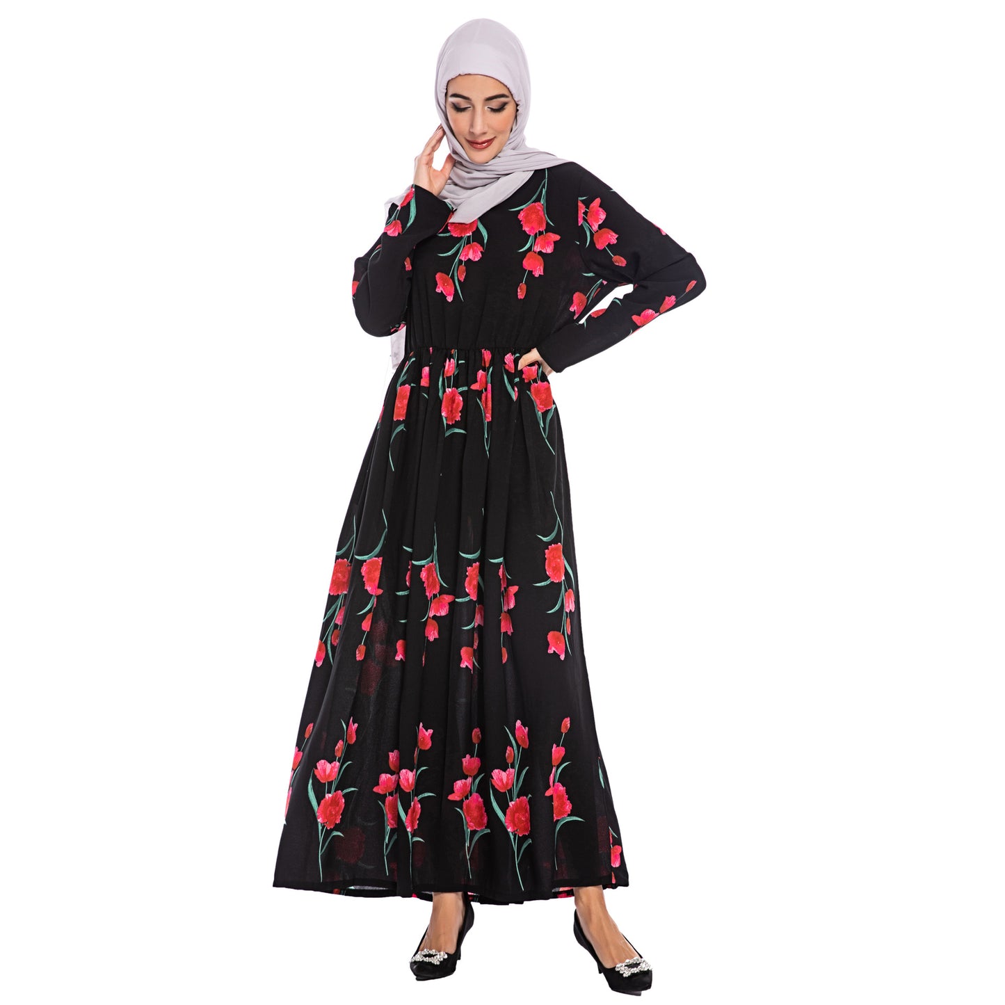 Women's Rose Print Robe Dress