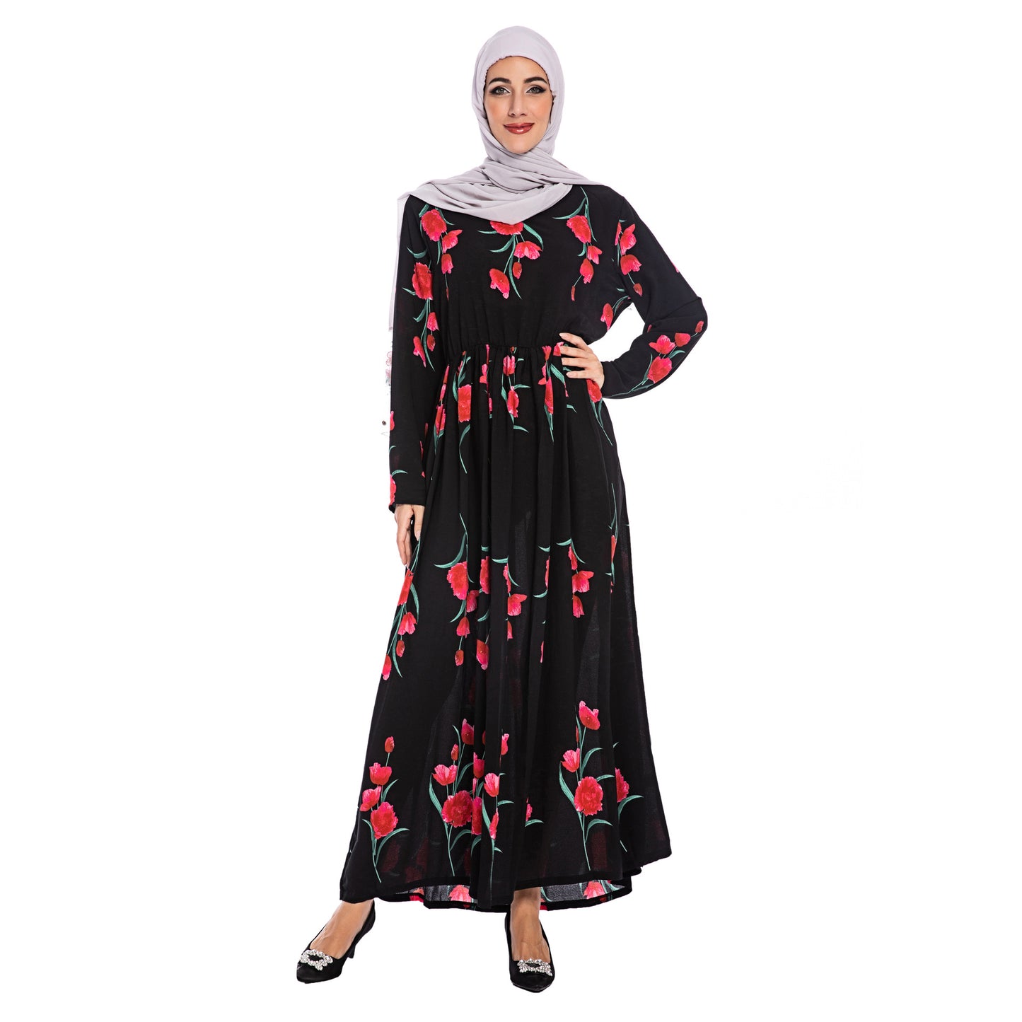 Women's Rose Print Robe Dress