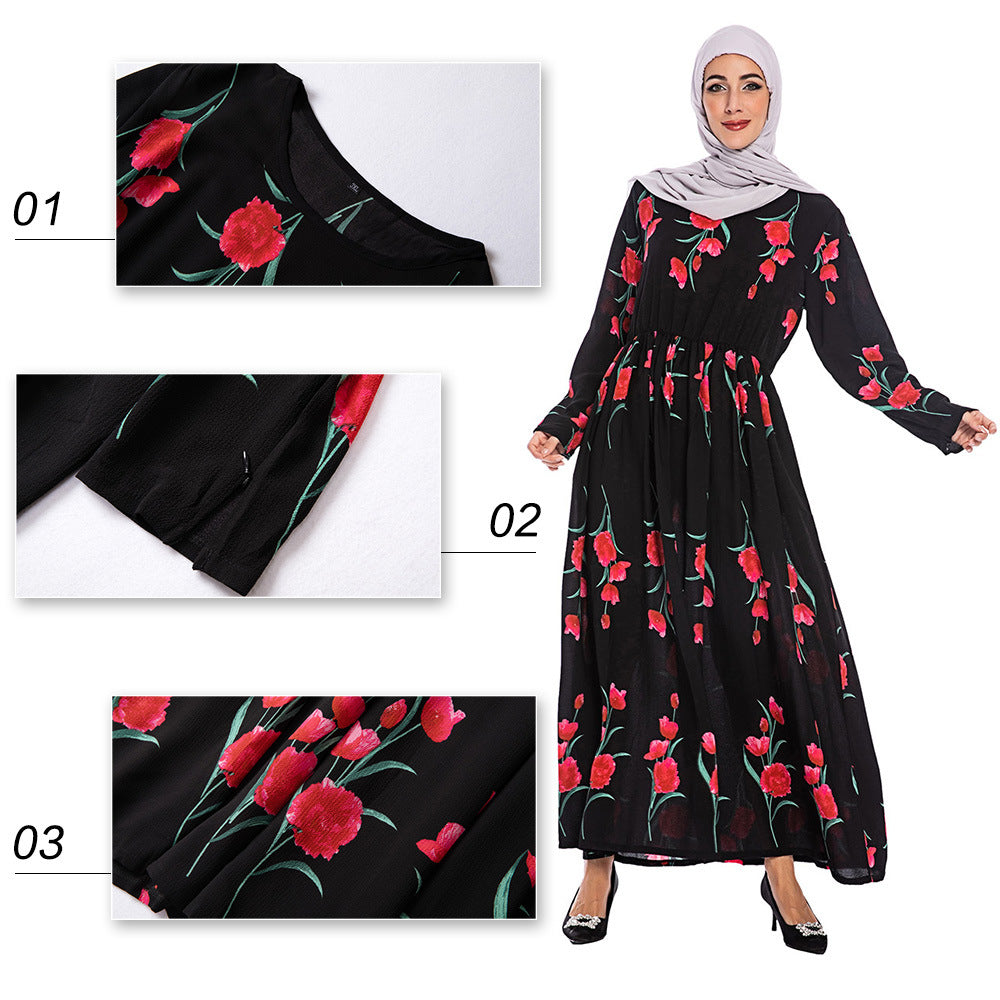 Women's Rose Print Robe Dress