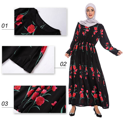 Women's Rose Print Robe Dress