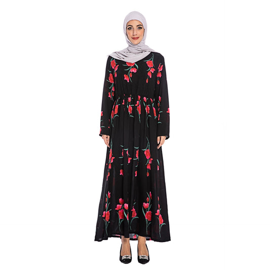 Women's Rose Print Robe Dress