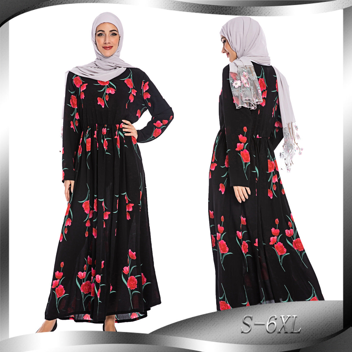 Women's Rose Print Robe Dress
