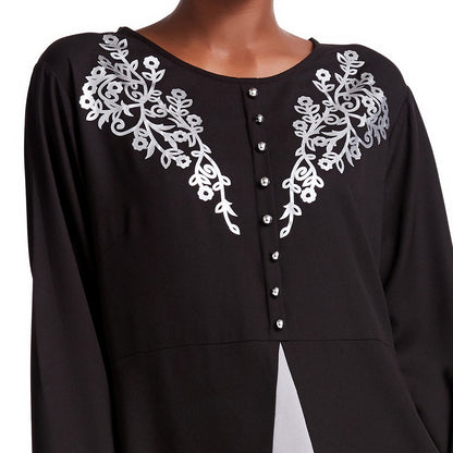 Women's Contrasting Button-down Crewneck Dress