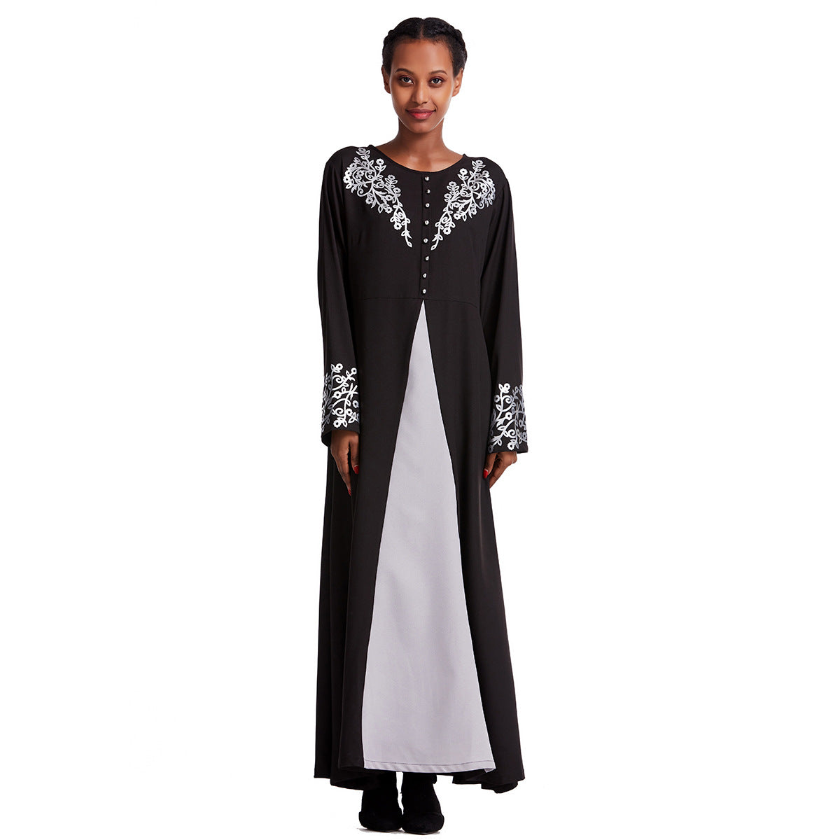 Women's Contrasting Button-down Crewneck Dress