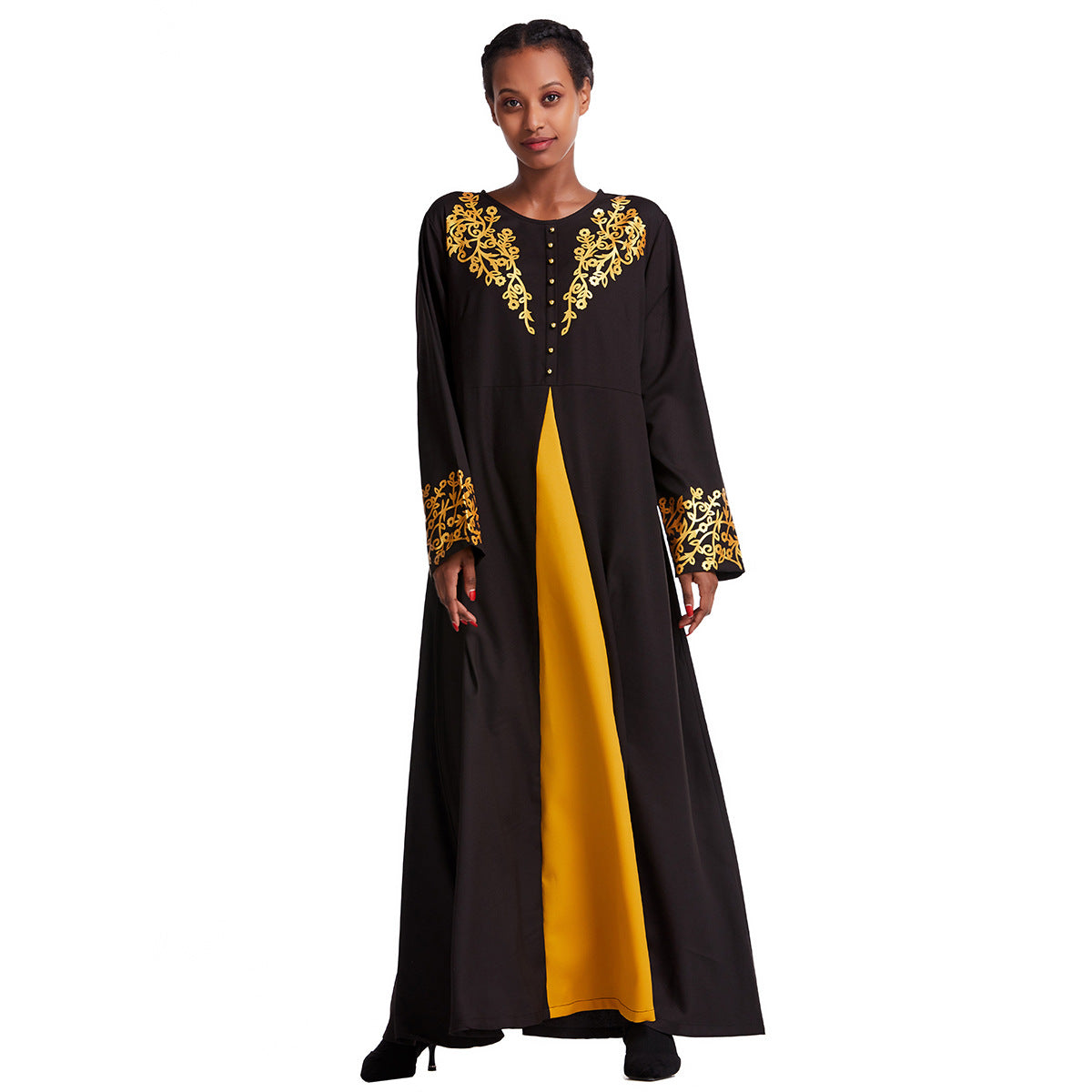 Women's Contrasting Button-down Crewneck Dress