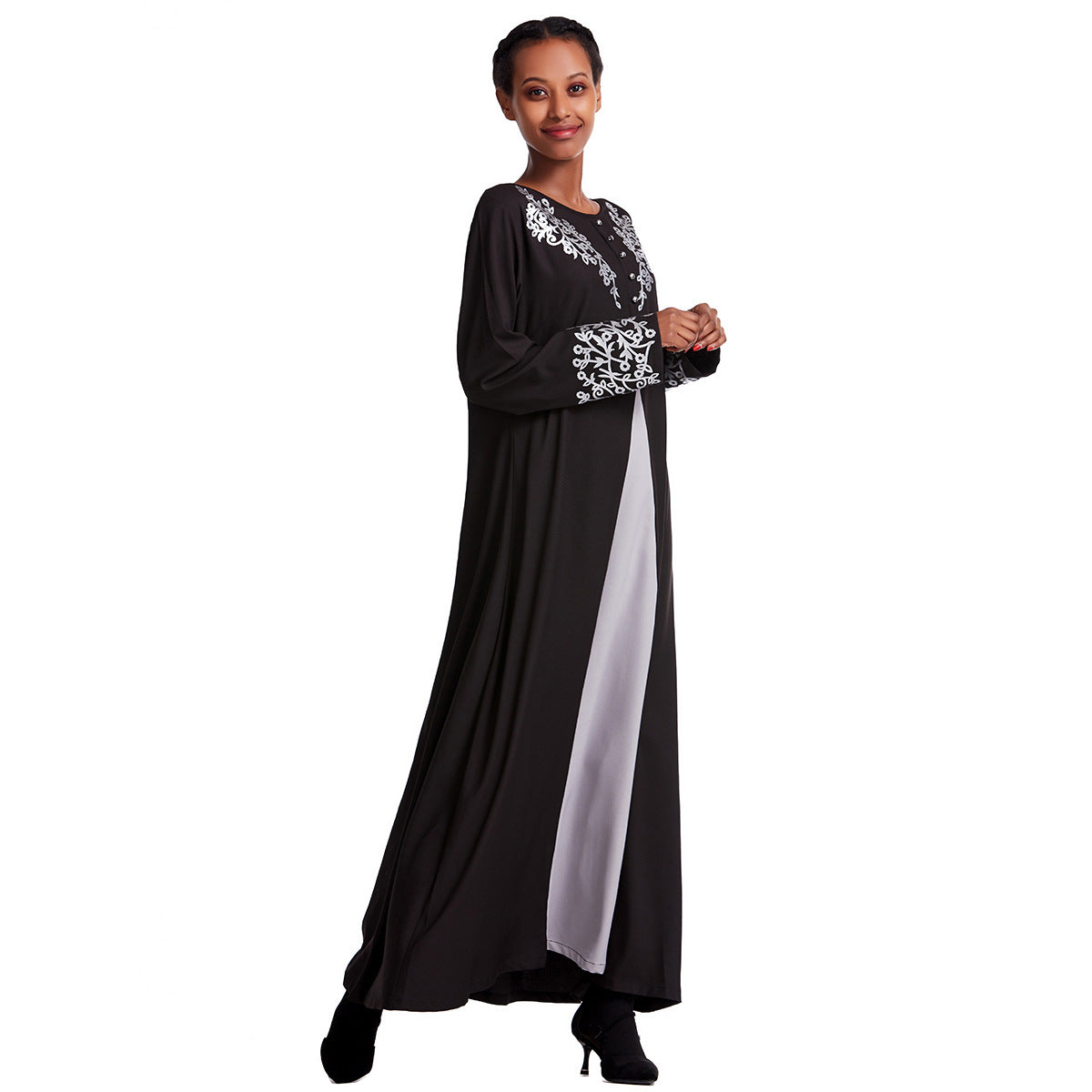 Women's Contrasting Button-down Crewneck Dress