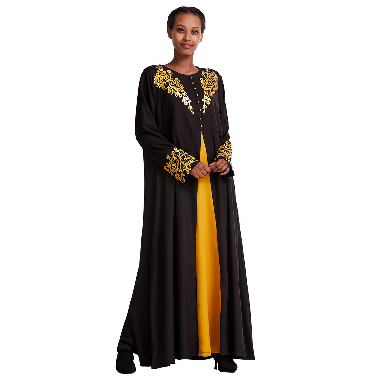 Women's Contrasting Button-down Crewneck Dress