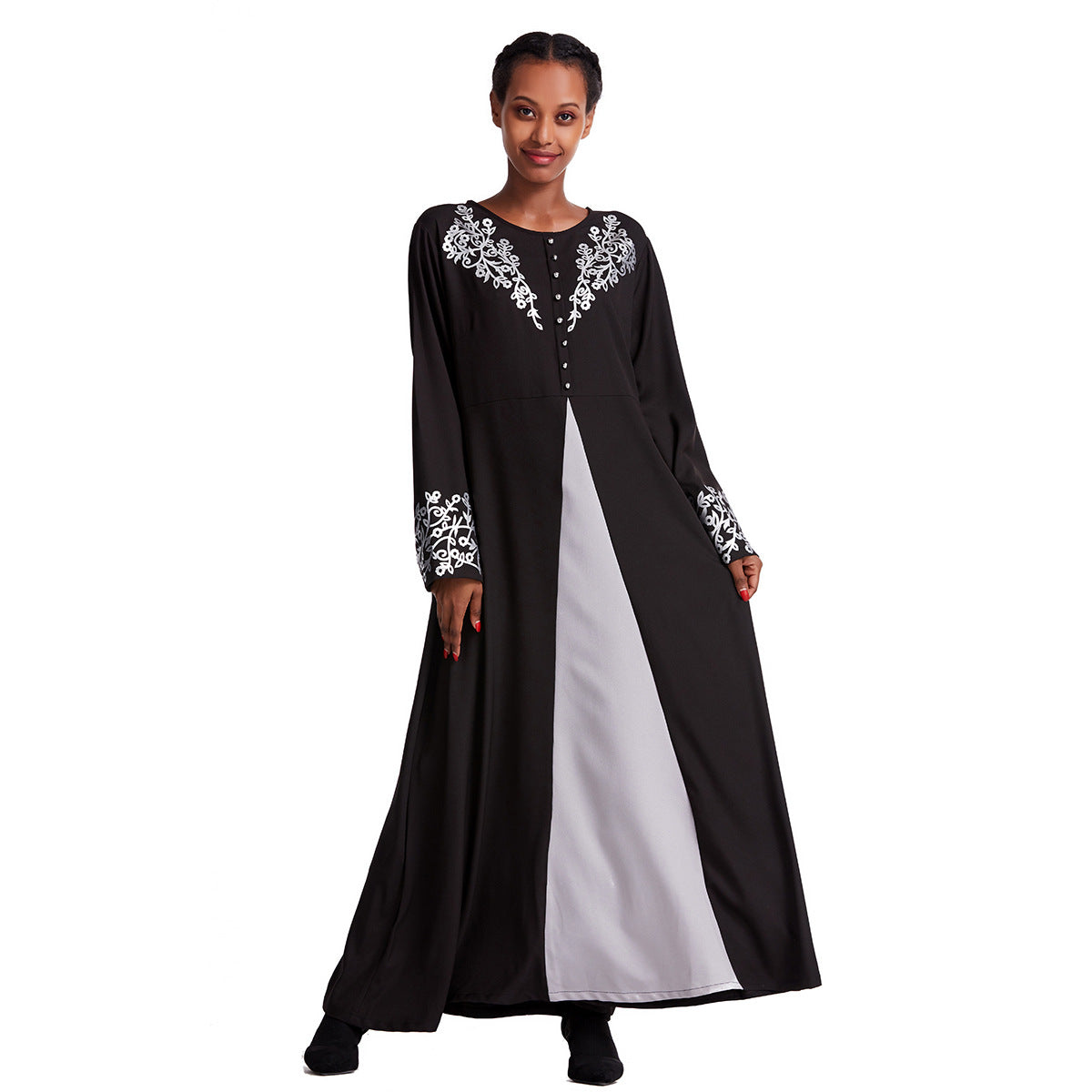 Women's Contrasting Button-down Crewneck Dress
