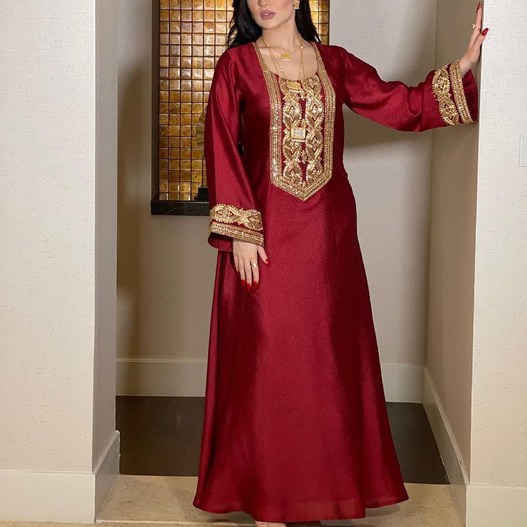 Women's Gold Silk Sequins Elegant Dress – Abayaya