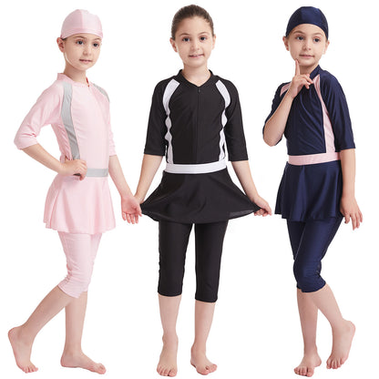 Kids Girls Three-piece Modest Swimsuit
